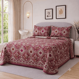 Elegant Maroon Floral Printed Bedspread - The Linen House