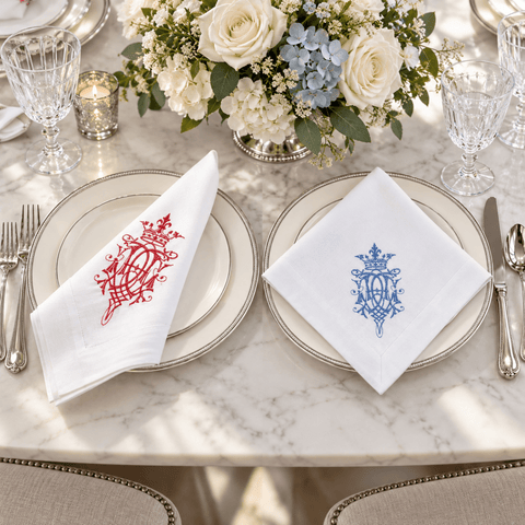 Elegant Monogram Dining Napkin Set - The Linen House