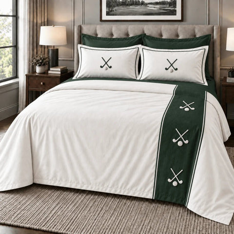 Elegant Navy Golf Embroidered Bedding Set - The Linen House