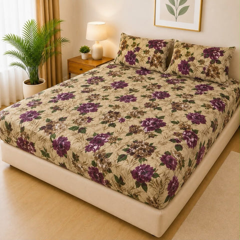 Elegant Purple Blossom Waterproof Fitted Mattress Cover - The Linen House