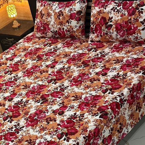 Elegant Red Flower Print Bedsheet – King Size - The Linen House