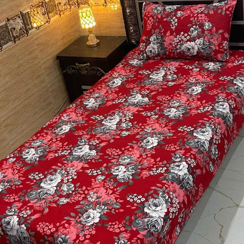 Elegant Red & Grey Print Bedsheet – Single Size (Pack of 2) - The Linen House