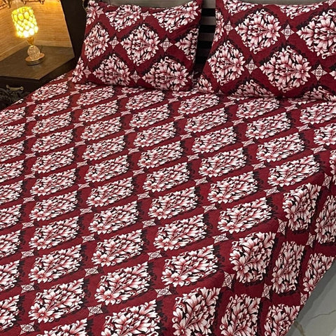 Elegant Red Leaf Pattern Print Bedsheet – King Size - The Linen House