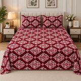 Elegant Red Leaf Pattern Print Bedsheet – King Size - The Linen House