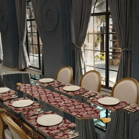 Elegant Table Setting with Burgundy Floral Placemats - The Linen House