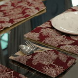 Elegant Table Setting with Burgundy Floral Placemats - The Linen House