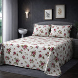 Elegant White Bedsheet with Pink Rose Floral Print Bedsheet (3pcs) - The Linen House