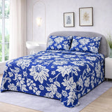 Elegant White & Blue Floral Printed Bedsheet Set (3pcs) - The Linen House