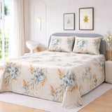Elegant White & Blue Floral Printed Bedsheet Set (3pcs) - The Linen House
