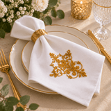Elegant White Cotton Napkins with Gold Floral Embroidery - The Linen House