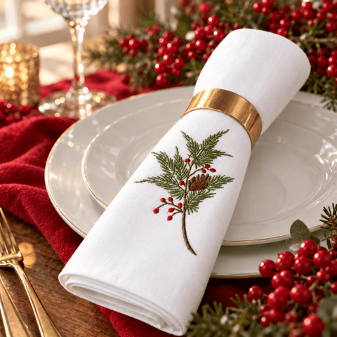 Elegant White Embroidered Table Mat - The Linen House