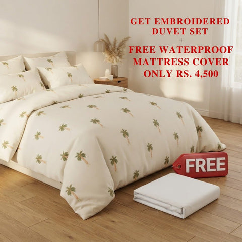 Embroidered Duvet Set with FREE Waterproof Mattress Cover - The Linen House