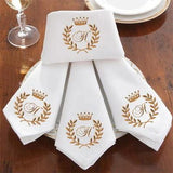 Embroidered Napkin with Coat of Arms and Crown - The Linen House