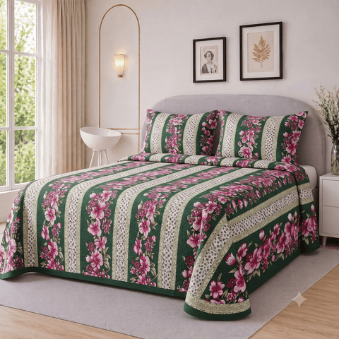 Emerald Bloom Floral Printed Bedspread - The Linen House