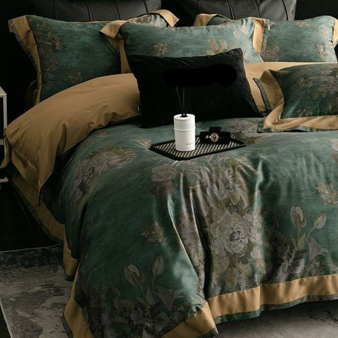 Emerald Bloom Luxury Duvet Set – Elegant Green Floral Bedding Set - The Linen House