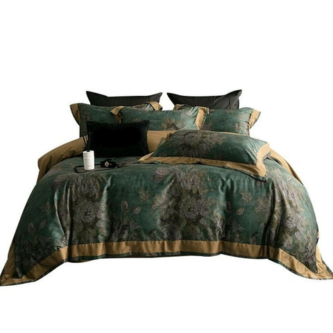 Emerald Bloom Luxury Duvet Set – Elegant Green Floral Bedding Set