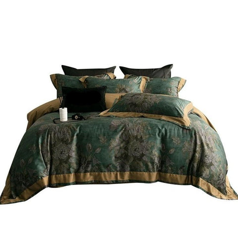 Emerald Bloom Luxury Duvet Set – Elegant Green Floral Bedding Set - The Linen House