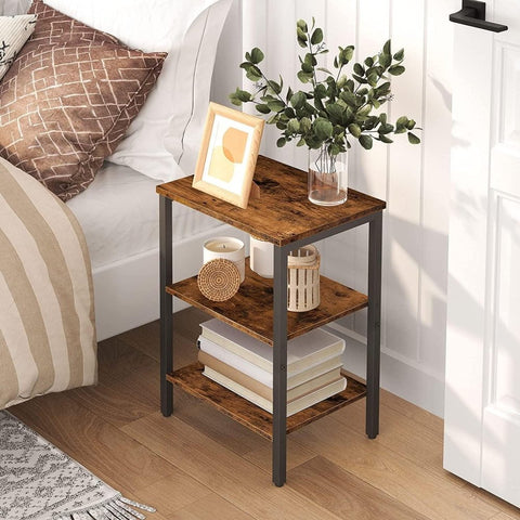 End Table, Nightstands with 3 - Layer Storage Shelves, Side Table for Small Spaces - The Linen House