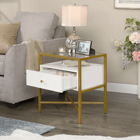 End Table with White and Gold Finish - The Linen House