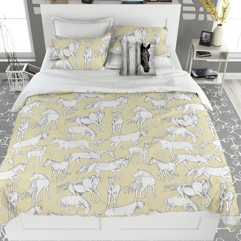Equestrian Themed Horse Bedding Set – Artistic Yellow Horse Duvet Covers - The Linen House