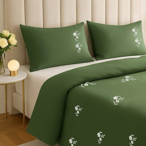 Eucalyptus Green Floral Bedding Set | Elegant Embroidered Luxury Duvet Cover - The Linen House