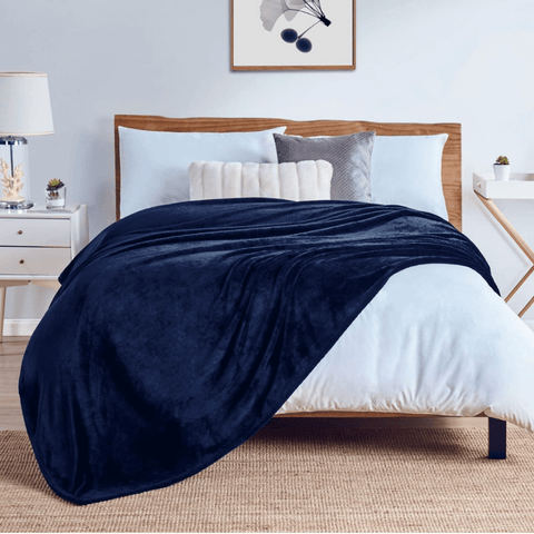Flannel Fleece Blanket Navy - The Linen House