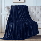 Flannel Fleece Blanket Navy - The Linen House