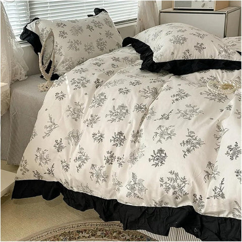 Floral Ruffle Trim Printed Duvet Set - The Linen House