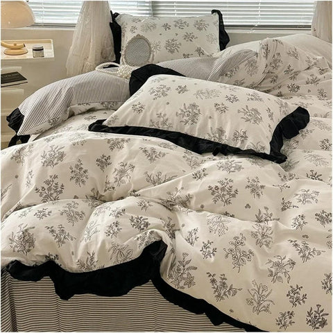 Floral Ruffle Trim Printed Duvet Set - The Linen House