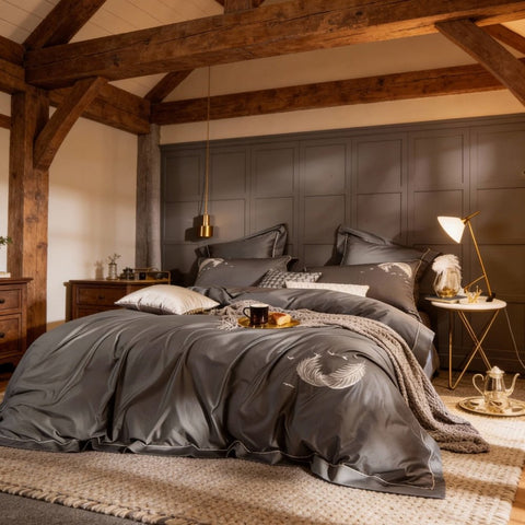 Flying Feather Embroidery Duvet Set - The Linen House