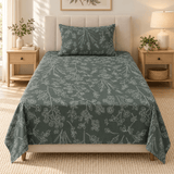 Forest Green Botanical Line Art Single Bedsheet - The Linen House