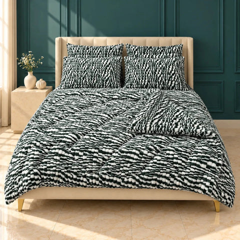 Forest Green & White Zebra Bubble Fleece Comforter Set – 6 Pcs King Size - The Linen House