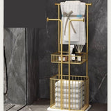 Free Standing Towel Rack with Laundry Hamper Basket Metal Towel Stand - The Linen House