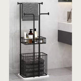 Free Standing Towel Rack with Laundry Hamper Basket Metal Towel Stand - The Linen House