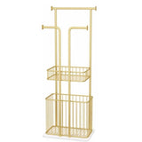 Free Standing Towel Rack with Laundry Hamper Basket Metal Towel Stand - The Linen House