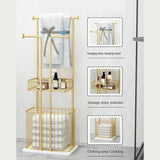 Free Standing Towel Rack with Laundry Hamper Basket Metal Towel Stand - The Linen House