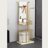 Free Standing Towel Rack with Laundry Hamper Basket Metal Towel Stand - The Linen House