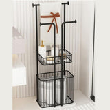 Free Standing Towel Rack with Laundry Hamper Basket Metal Towel Stand - The Linen House