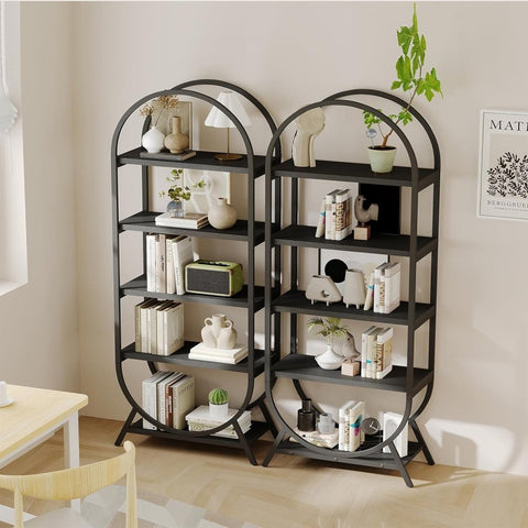 Freestanding Bookcase with Metal Frame In Black - The Linen House