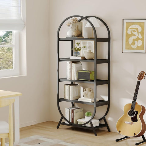 Freestanding Bookcase with Metal Frame In Black - The Linen House