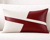 Geometric Luxe Leather Cushion cover – Burgundy & Cream - The Linen House