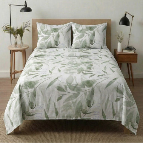 Geometric Sage Print Bedsheet – King Size - The Linen House