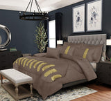 Gold Feather Embroidered Comforter - King - The Linen House