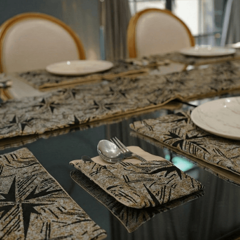 Gold - Threaded Elegance Table Placemat Set - The Linen House