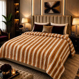 Golden Cream Stripe Ribbed Faux Fleece Blanket - The Linen House