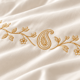 Golden Paisley Off-White Embroidered Bedding Set