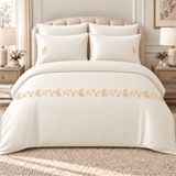 Golden Paisley Off-White Embroidered Bedding Set
