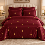 Golden Sunflower Maroon Embroidered Bedding Set - The Linen House