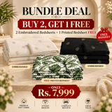 Golden Tree Neutrals Bundle – 3 Embroidered Bedsheet-King - The Linen House