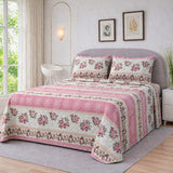Graceful Pink Floral Printed Bedsheet - The Linen House